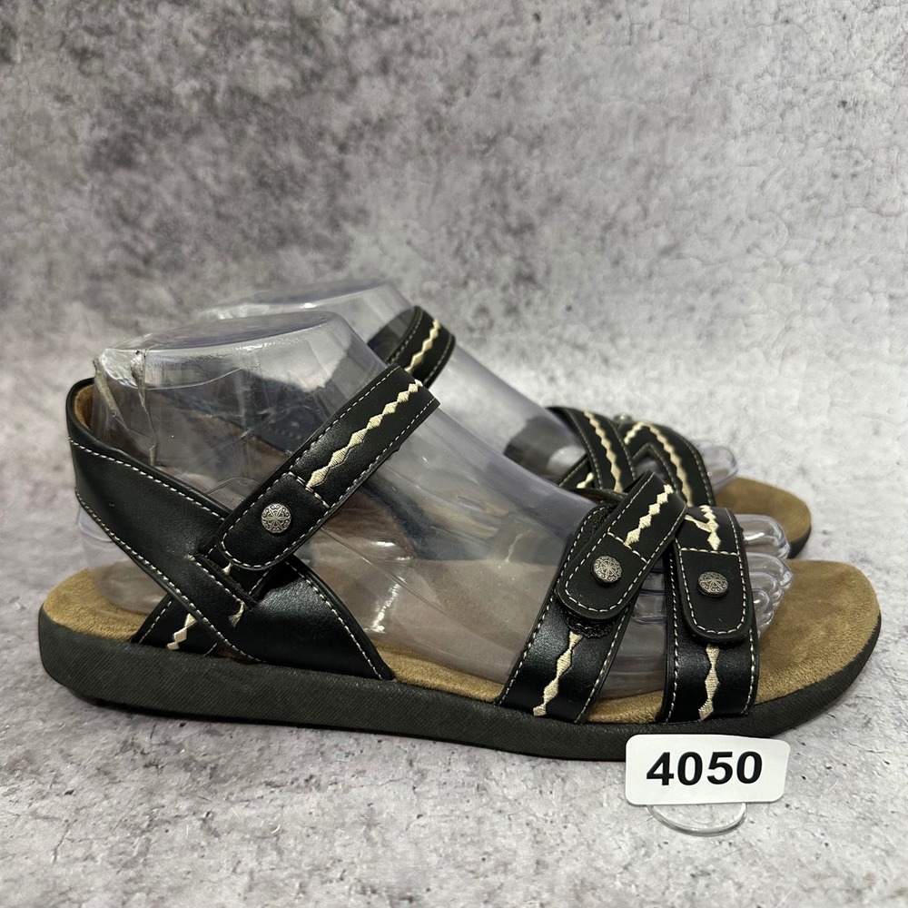 CUSHIONAIRE Bartel Footbed Sandals Womens 8.5 Black Strappy Studded Boho